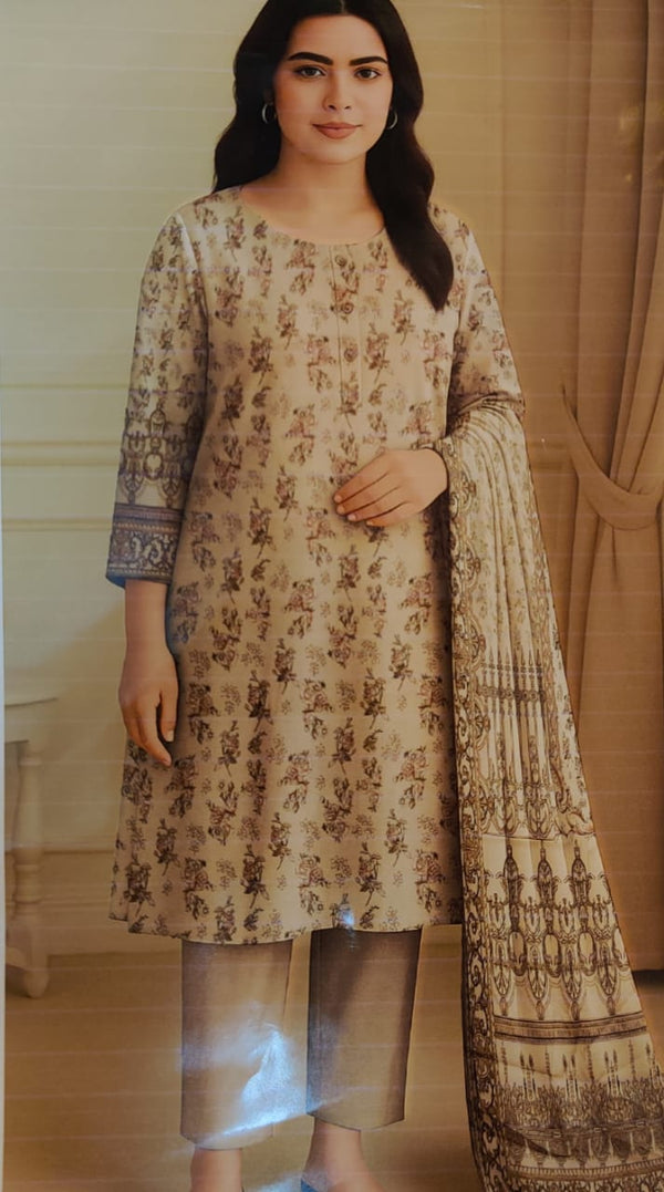 Beige Floral Printed Ready-to-Wear Suit – 3 Piece Stitched | Casual Summer Collection