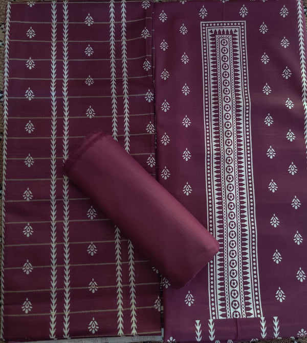 Maroon & White Block Print Cotton Suit – 3 Piece Unstitched | Daily Wear Collection