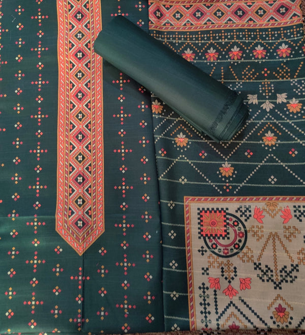Bottle Green Ethnic Printed Lawn Suit – 3 Piece Unstitched | Festive Summer Collection