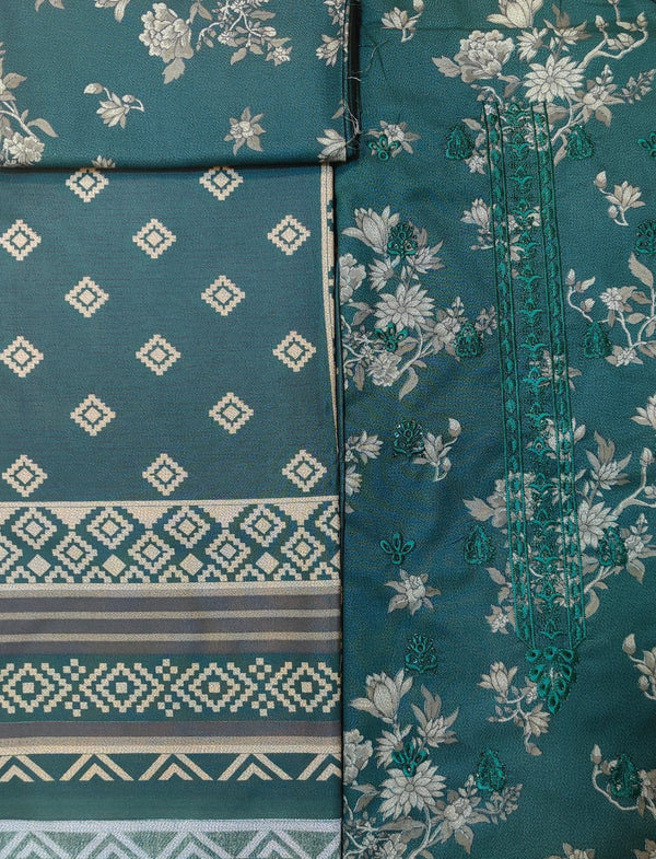 Teal Green Embroidered Lawn Suit with Printed Dupatta – 3 Piece Unstitched