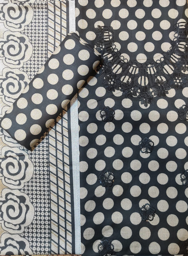 Black Polka Dot Embroidered Lawn Suit – 3 Piece Unstitched | Chic Summer Look