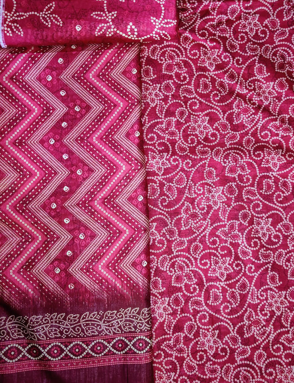 Premium Sindhi Bandhani Printed Lawn Suit – Maroon & White