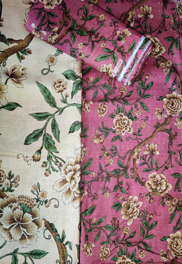 Rose Pink & Beige Floral Printed Lawn Suit – 3 Piece Unstitched | Summer Essentials